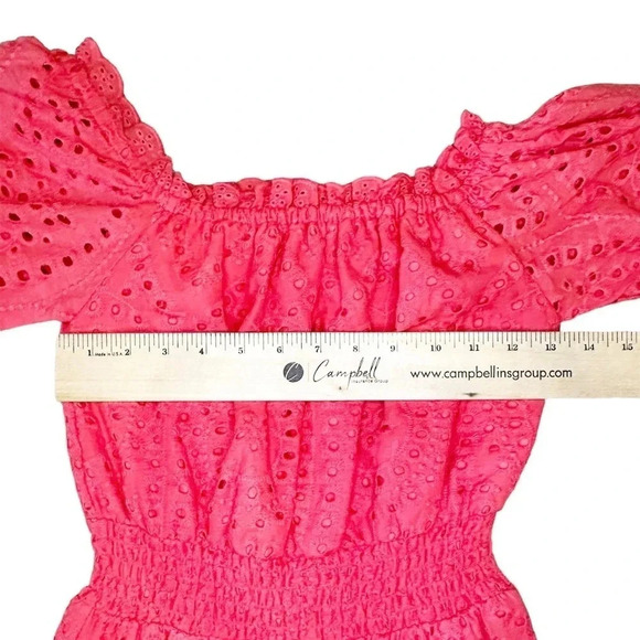 Betsey Johnson Women's Eyelet Midi Puff Sleeve Dress Paradise Pink Sz XS Spring - Picture 8 of 13